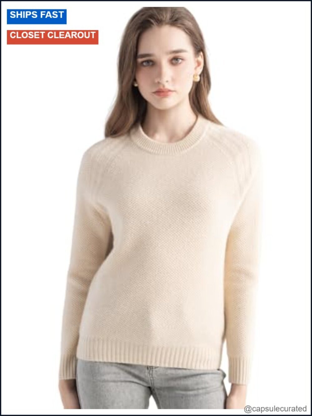 100% Cashmere Crew Neck Long Sleeve Pullover Sweater Soft Fall Winter